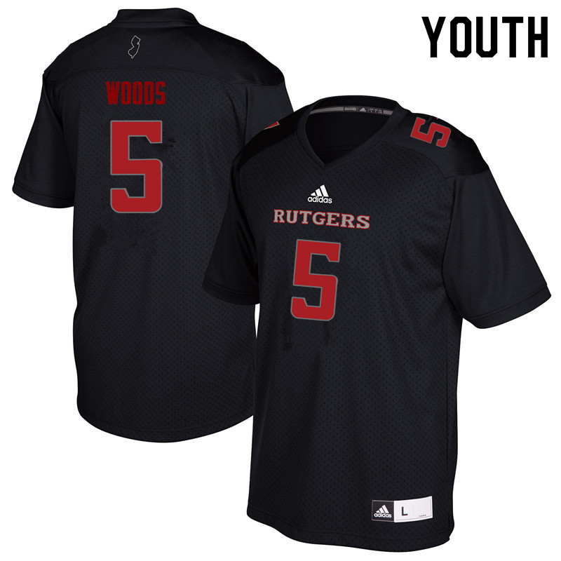 Youth #5 Paul Woods Rutgers Scarlet Knights College Football Jerseys Sale-Black